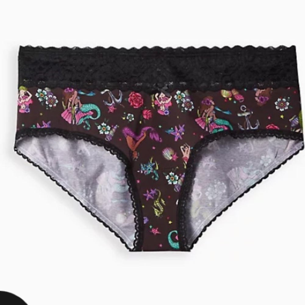 Torrid COTTON MID-RISE CHEEKY LACE TRIM PANTY mermaid 2x